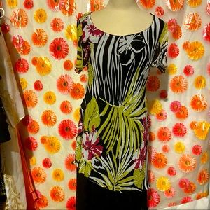 Eva Blue Vintage Floral Beaded Short Sleeve Dress Sz 10